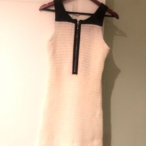 Creme crochet mini dress. Scoopneck with leather